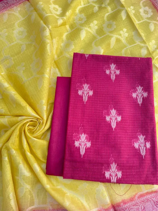 Magenta_Pure_Mercerised_Kota_Check_Resham_weave_Banarasi_Suit_with_Contrast_Yellow_Resham_Jaal_Dupatta_12SKL_KC16