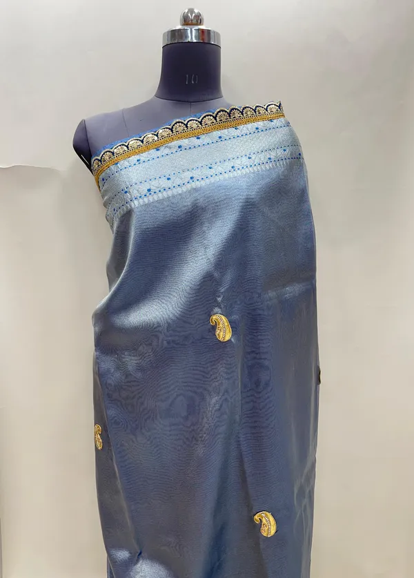 Humairah_Presents_Blue_Lace_Work_Zardozi_Pattern_Patch_work_Saree_with_Jacquard_Blouse