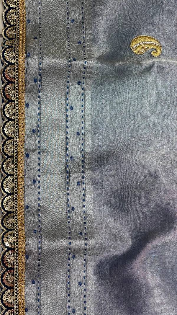 Humairah_Presents_Blue_Lace_Work_Zardozi_Pattern_Patch_work_Saree_with_Jacquard_Blouse