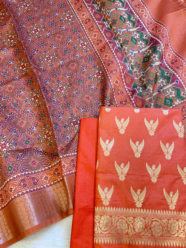 Orange_Katan_Silk_Zari_Zig-Zag_with_Cotton_Print_Dupatta_Banarasi_3_pcs_Suit_Set_1500AJ_KCP16