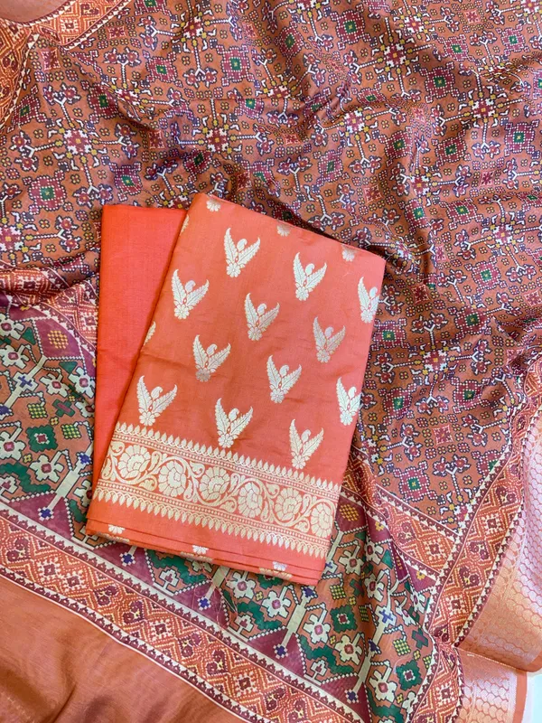 Orange_Katan_Silk_Zari_Zig-Zag_with_Cotton_Print_Dupatta_Banarasi_3_pcs_Suit_Set_1500AJ_KCP16