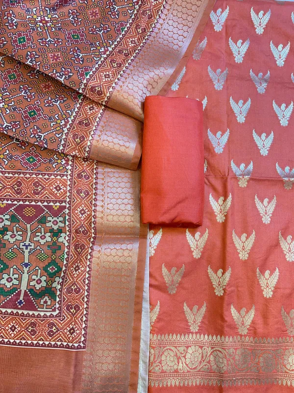 Orange_Katan_Silk_Zari_Zig-Zag_with_Cotton_Print_Dupatta_Banarasi_3_pcs_Suit_Set_1500AJ_KCP16