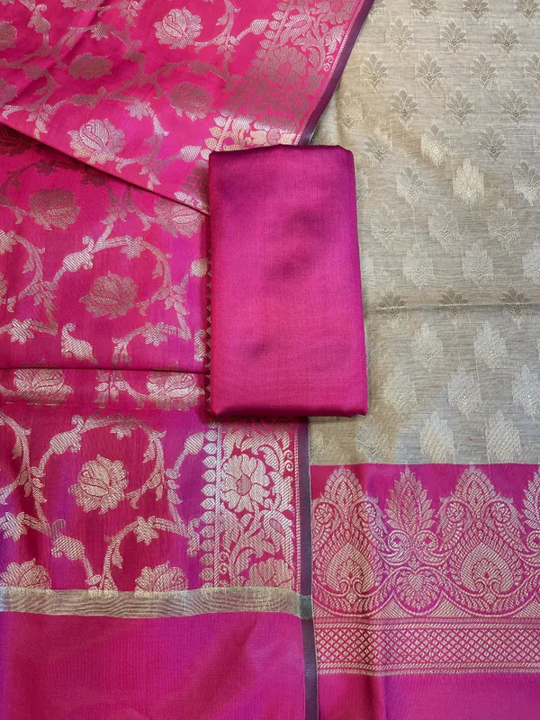Beige_Art_Silk_Floral_Zari_Booti_Contrast_Banarasi_Suit_with_Pink_Dupatta_625AJ_TPT53