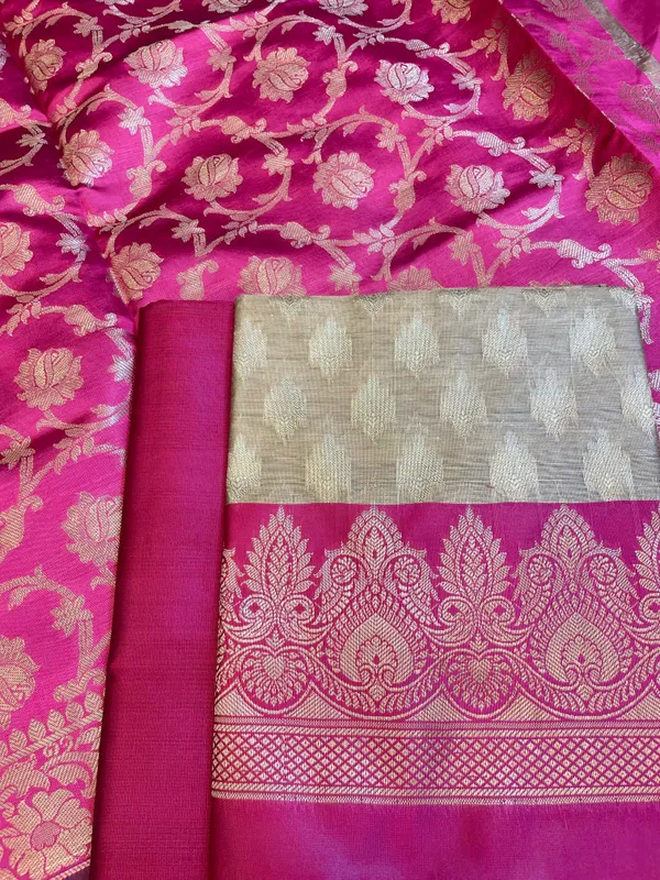 Beige_Art_Silk_Floral_Zari_Booti_Contrast_Banarasi_Suit_with_Pink_Dupatta_625AJ_TPT53