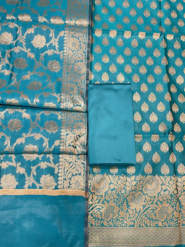 Humairah_Dark_Seagreen_Art_Silk_Floral_Zari_Boota_Skirt_Border_3_pcs_Suit_set_with_Plain_Bottom_and_Tilfi_Floral_Zari_Jaal_Dark_Seagreen_Dupatta