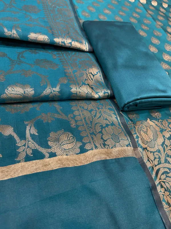 Humairah_Dark_Seagreen_Art_Silk_Floral_Zari_Boota_Skirt_Border_3_pcs_Suit_set_with_Plain_Bottom_and_Tilfi_Floral_Zari_Jaal_Dark_Seagreen_Dupatta