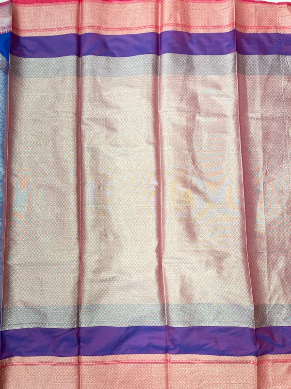 Humairah_Presents_Royal_Blue_Art_Silk_Silver_Zari_Geometrical_Mina_Booti_with_Contrast_Magenta_Pallu_Banarasi_Zari_Border_and_Magenta_Blouse
