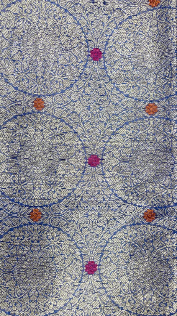 Humairah_Presents_Royal_Blue_Art_Silk_Silver_Zari_Geometrical_Mina_Booti_with_Contrast_Magenta_Pallu_Banarasi_Zari_Border_and_Magenta_Blouse
