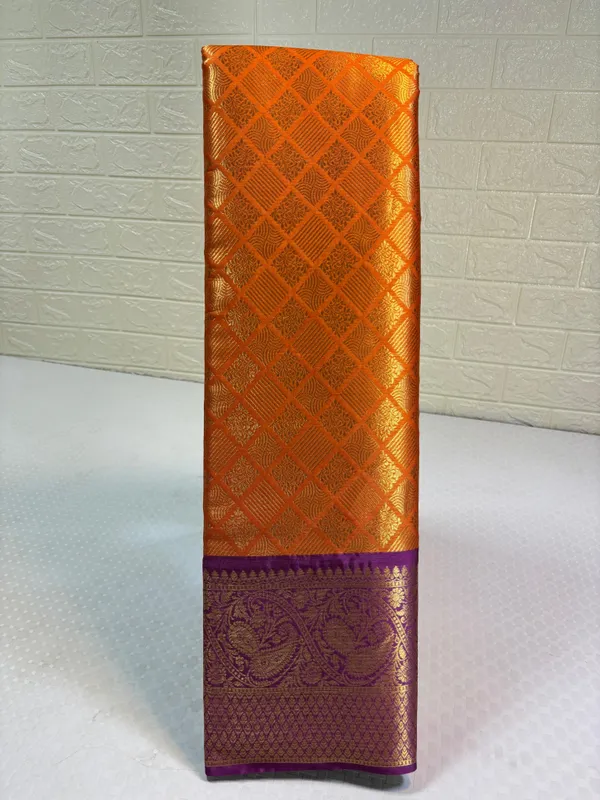 Orange_Semi_Kanchi_Silk_Barfi_Cut_Contrast_Blue_Zari_Border_Banarasi_Saree_MS_SK35