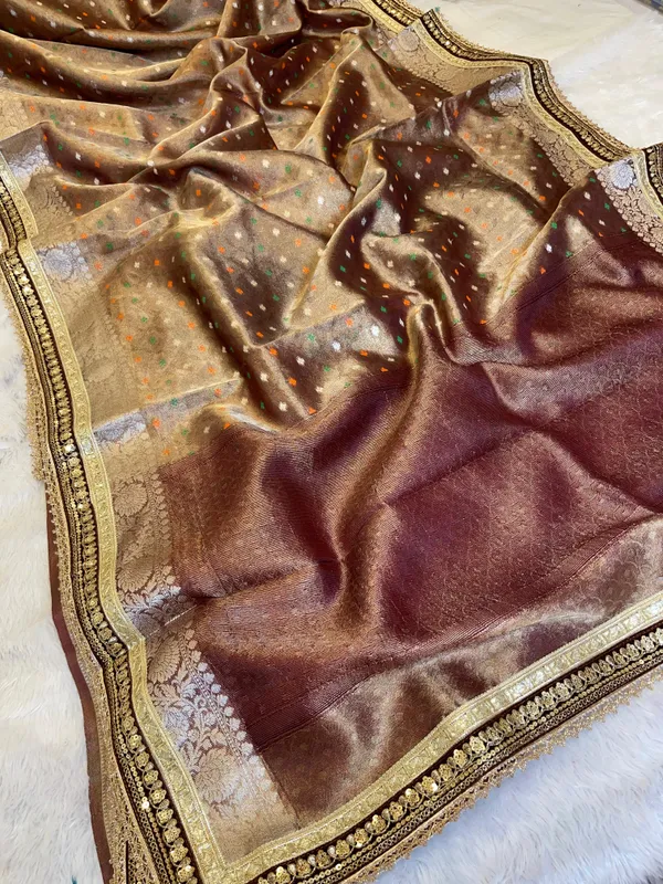 Brown_Tissue_Silk_Minakari_Booti_Banarasi_Saree_with_Lace_work_Border_BFS_TL2