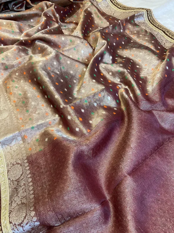 Brown_Tissue_Silk_Minakari_Booti_Banarasi_Saree_with_Lace_work_Border_BFS_TL2
