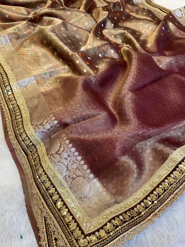 Brown_Tissue_Silk_Minakari_Booti_Banarasi_Saree_with_Lace_work_Border_BFS_TL2