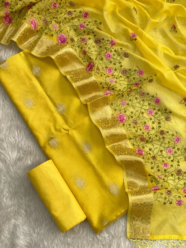 Yellow_Pure_Mercerised_Zari_Booti_with_Embroidery_Dupatta_Banarasi_Suit_Set_1200SKL_PME23
