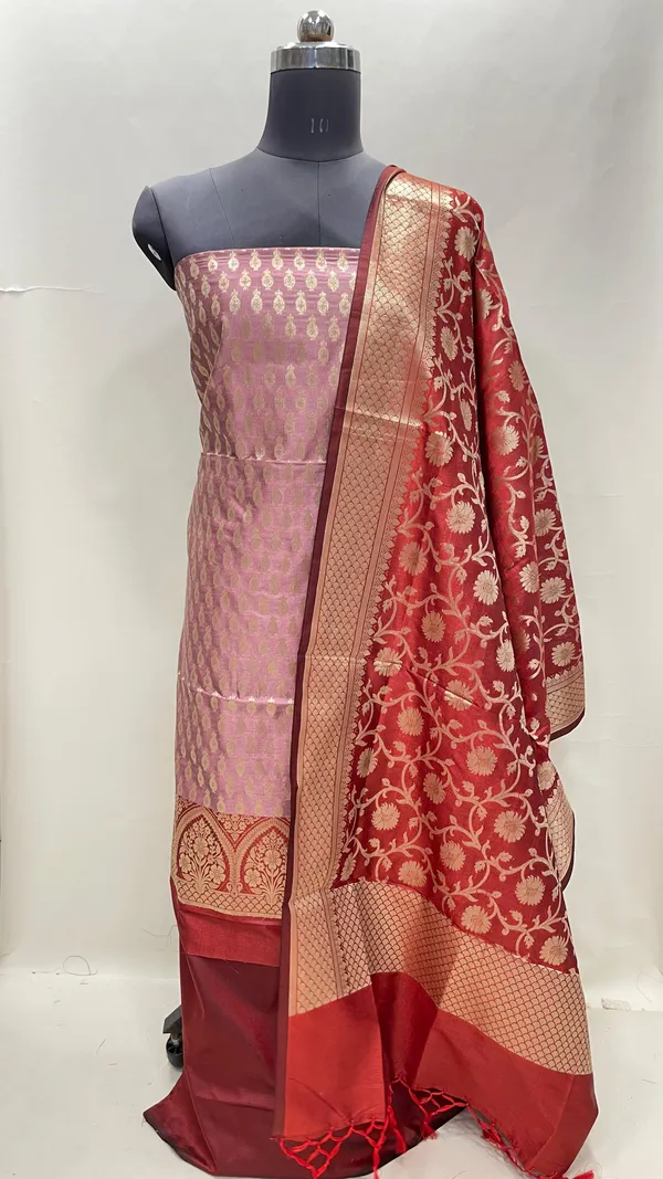 Humairah_Presents_Baby_Pink_Semi_Katan_Silk_3_pcs_Suit_Set_with_Contrast_Red_Plain_Bottom_and_Top_Floral_Zari_Booti_with_Alfi_Jaal_Red_Dupatta_ASD_113
