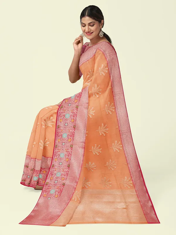 Orange_Cotton_Blend_Banarasi_Sarees_For_Women_GEHKR_4