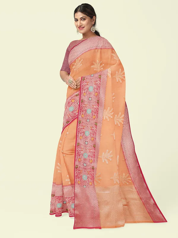 Orange_Cotton_Blend_Banarasi_Sarees_For_Women_GEHKR_4
