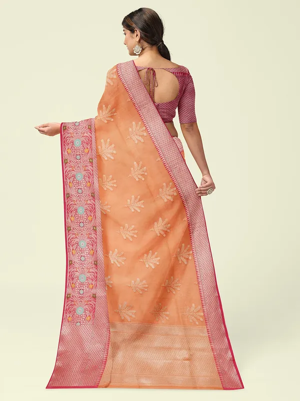 Orange_Cotton_Blend_Banarasi_Sarees_For_Women_GEHKR_4