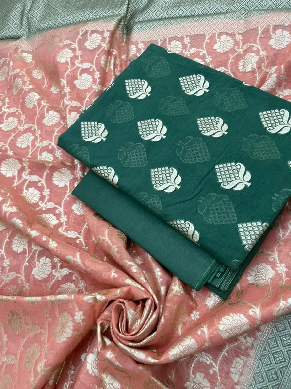 Dark_Green_Pure_Mercerise_Floral_Zari_Booti_with_Lorex_weave_Peach_Dupatta_Suit_Set_12SKL_PML20