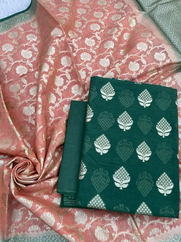 Dark_Green_Pure_Mercerise_Floral_Zari_Booti_with_Lorex_weave_Peach_Dupatta_Suit_Set_12SKL_PML20