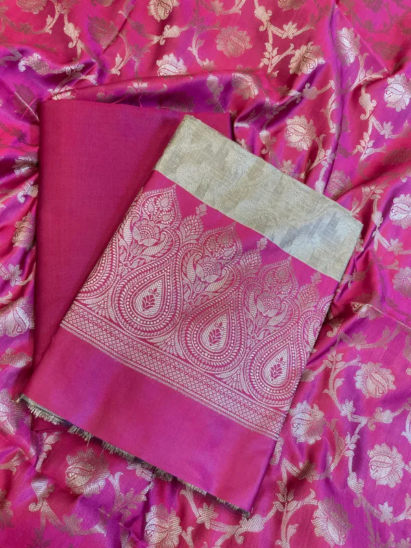 Beige_Art_Silk_Floral_Zari_Jaal_Contrast_Banarasi_Suit_with_Magenta_Dupatta_625AJ_TPT62