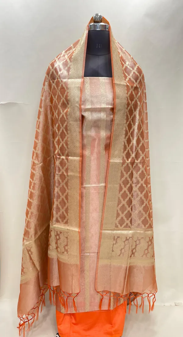 Humairah_Orange_Tissue_Silk_Floral_Zari_Stripe_3_pcs_Suit_Set_with_Plain_Bottom_and_Floral_Zari_Carry_Jaal_Orange_Dupatta