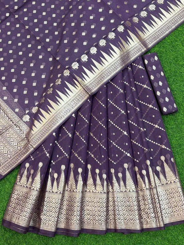 Wine_Purple_Banarasi_Chanderi_Lehenga_With_Skirt_Border_And_Zari_Booti_Dupatta_250PNJ_LNG9