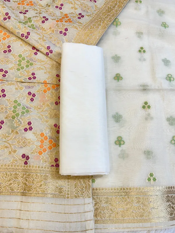 White_Pure_Cotton_Dyable_Floral_Zari_Mina_Booti_Banarasi_Suit