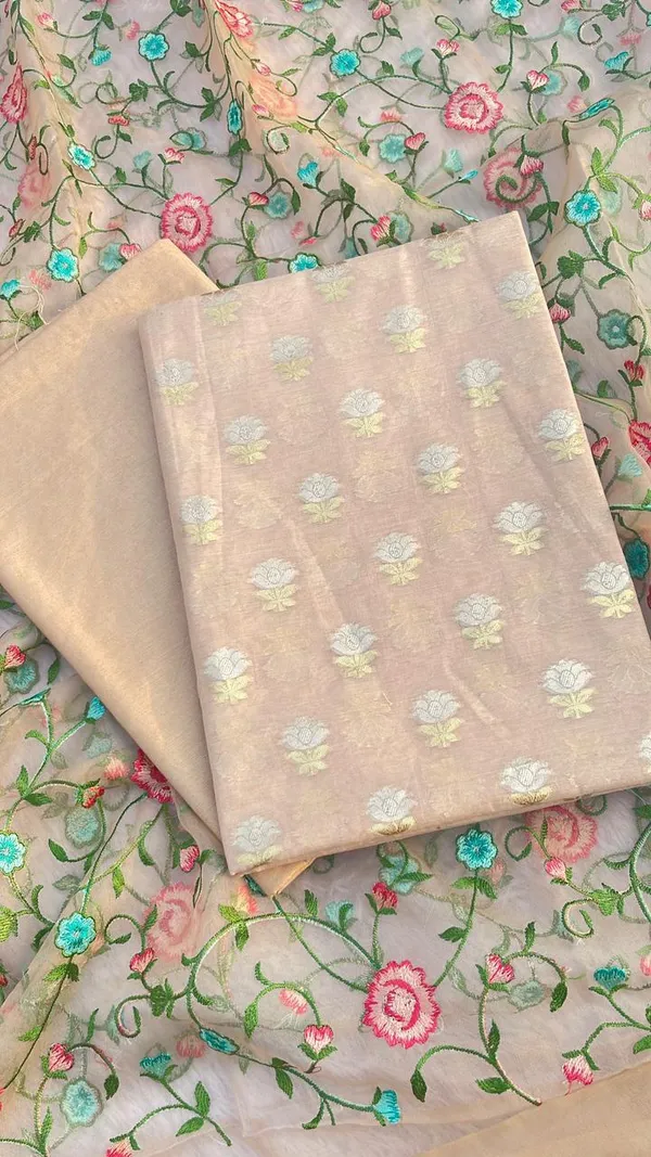 Beige_Pure_Mercerise_Silk_Silver_Gold_Zari_Booti_with_Organza_Embroidery_Dupatta_Suit_Set_1250SKL_PME26