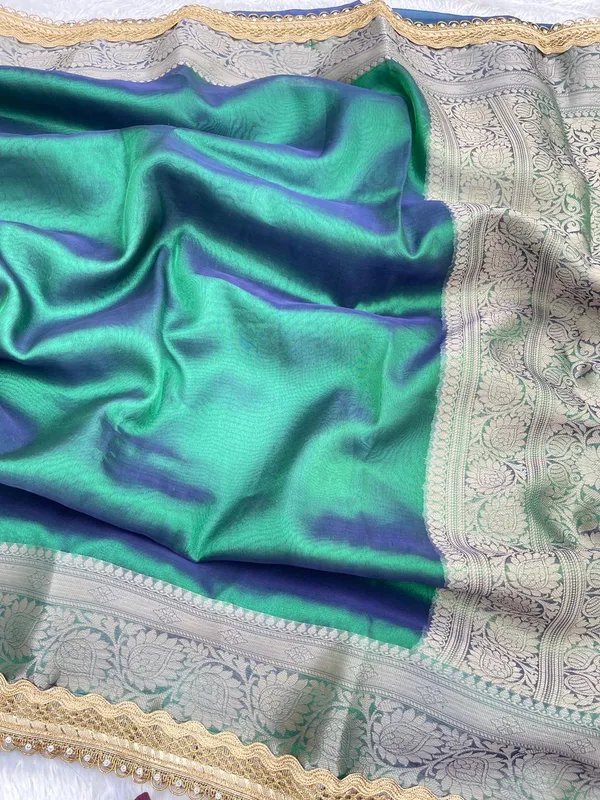 Dual_Shade_Peacock_Glass_Tissue_Silk_Plain_with_Lace_work_Border_Banarasi_Saree_BFS_GT6