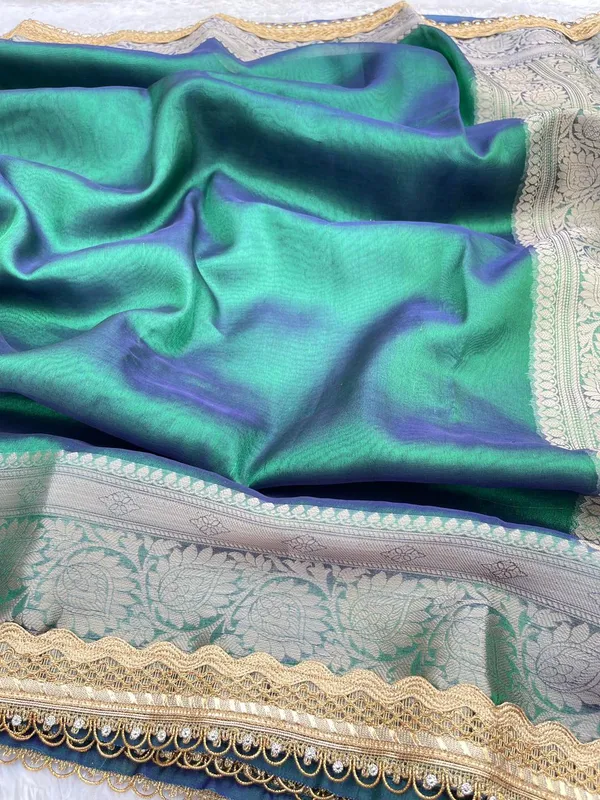 Dual_Shade_Peacock_Glass_Tissue_Silk_Plain_with_Lace_work_Border_Banarasi_Saree_BFS_GT6
