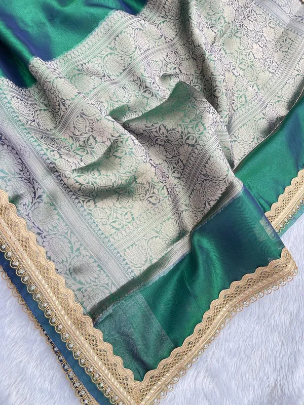Dual_Shade_Peacock_Glass_Tissue_Silk_Plain_with_Lace_work_Border_Banarasi_Saree_BFS_GT6