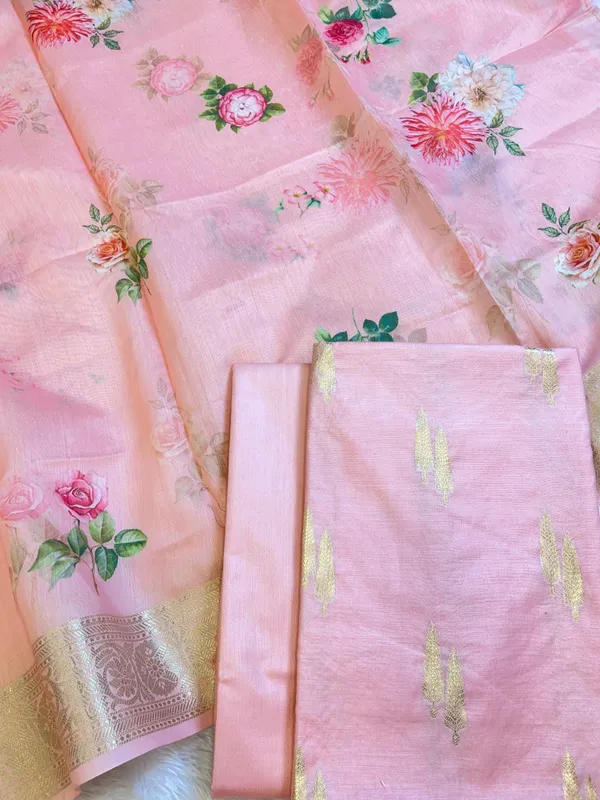 Peach_Pure_Mercerise_Silk_Floral_Zari_Dual_Booti_with_Digital_Print_Dupatta_Suit_Set