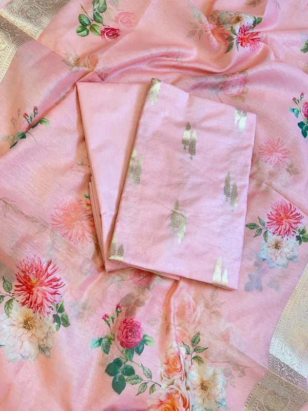 Peach_Pure_Mercerise_Silk_Floral_Zari_Dual_Booti_with_Digital_Print_Dupatta_Suit_Set