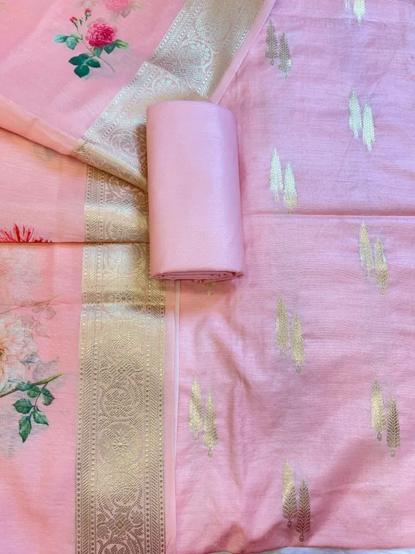Peach_Pure_Mercerise_Silk_Floral_Zari_Dual_Booti_with_Digital_Print_Dupatta_Suit_Set