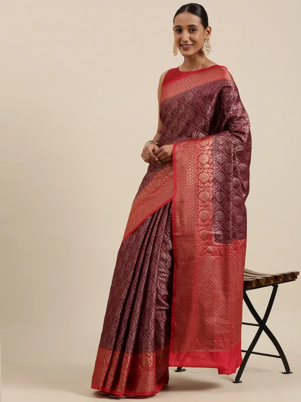 Brown_Cotton_Blend_Banarasi_Sarees_For_Women_GECT25
