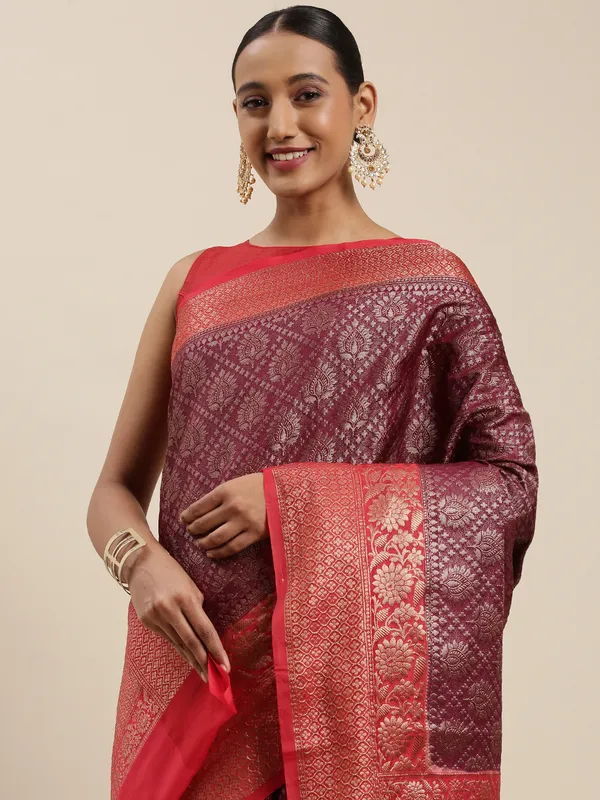 Brown_Cotton_Blend_Banarasi_Sarees_For_Women_GECT25