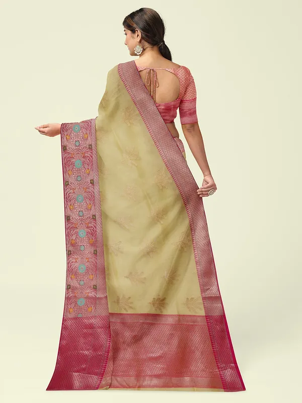 Beige_Cotton_Blend_Banarasi_Sarees_For_Women