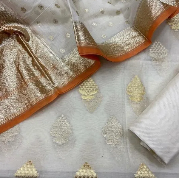 Off_white_Chanderi_Lorex_weave_Sona_Rupa_Zari_Booti_Banarasi_Suit_with_Contrast_Orange_Dyed_Border_Dupatta_1400ASG_CLSR3