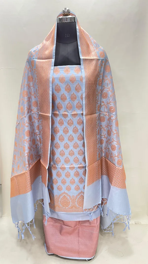 Humairah_Presents_Light_Grey_Semi_Katan_Silk_3_pcs_Suit_Set_with_Plain_Bottom_and_Top_Copper_Floral_Zari_Booti_with_Copper_Zari_Jaal_Dupatta_ASD_104