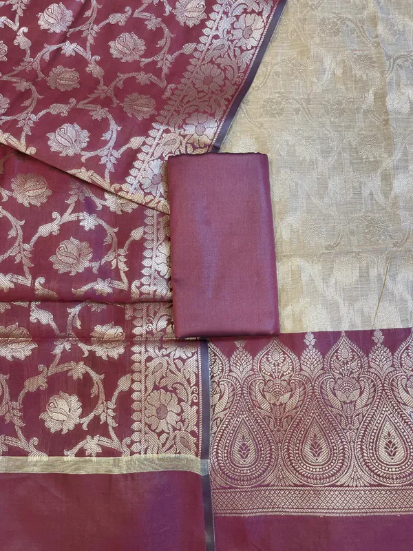Beige_Art_Silk_Floral_Zari_Jaal_Contrast_Banarasi_Suit_with_Maroon_Dupatta_625AJ_TPT66