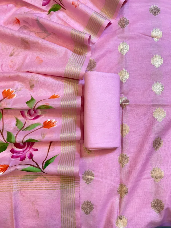 Pink_Pure_Mercerize_Silk_Zari_Booti_3_pcs_Suit_set_with_Handpainted_Dupatta_1000SKL_PM2
