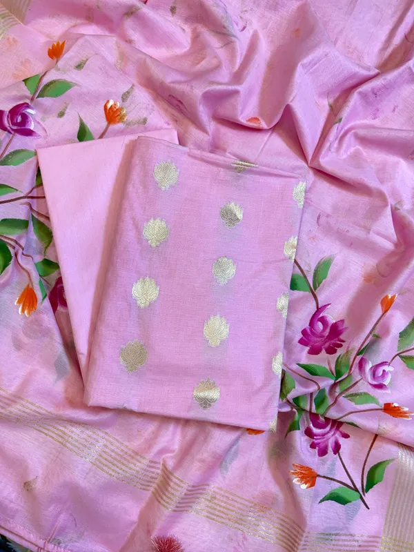 Pink_Pure_Mercerize_Silk_Zari_Booti_3_pcs_Suit_set_with_Handpainted_Dupatta_1000SKL_PM2