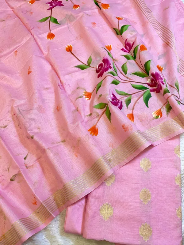 Pink_Pure_Mercerize_Silk_Zari_Booti_3_pcs_Suit_set_with_Handpainted_Dupatta_1000SKL_PM2
