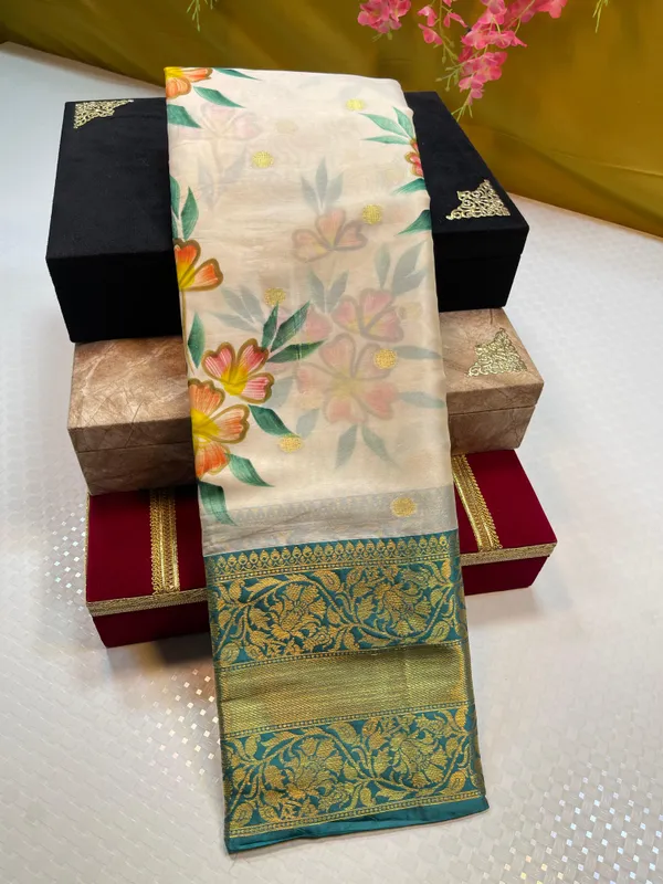 Beige_Mulberry_Silk_Handpainted_Floral_Boota_Jaal_Contrast_Sky_Blue_Border_MS_ML5