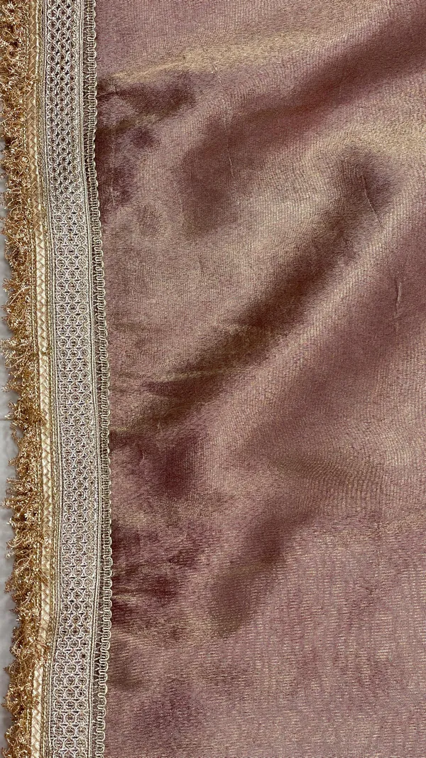 Humairah_Presents_Brown_Plain_Tissue_Tripple_Golden_Lace_Banarasi_Saree_with_Brown_Stripe_Blouse