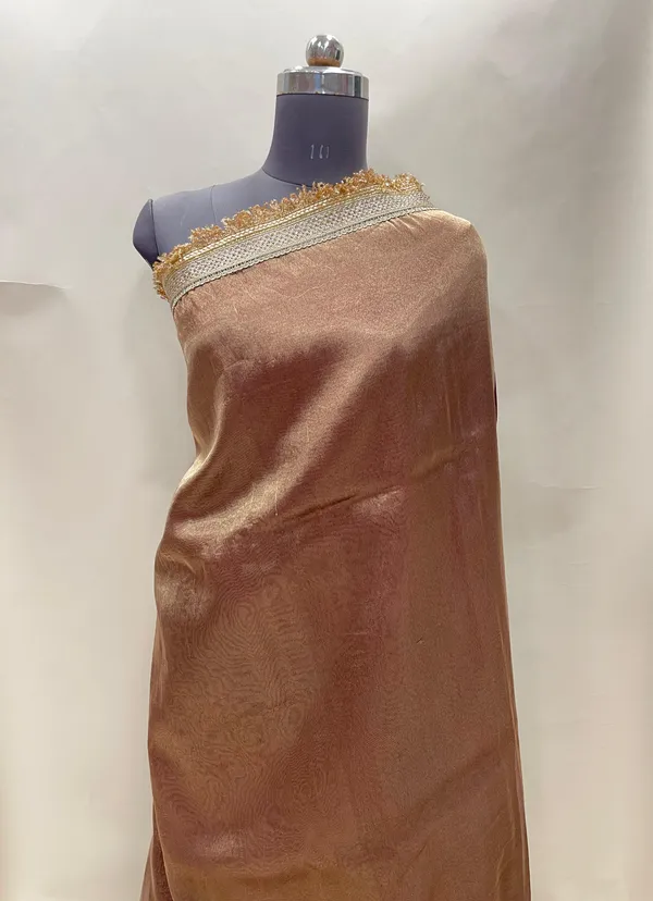 Humairah_Presents_Brown_Plain_Tissue_Tripple_Golden_Lace_Banarasi_Saree_with_Brown_Stripe_Blouse