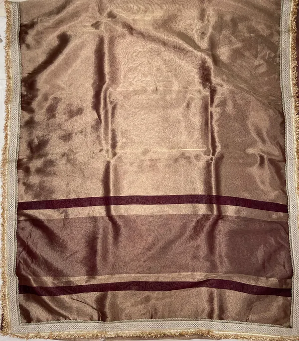 Humairah_Presents_Brown_Plain_Tissue_Tripple_Golden_Lace_Banarasi_Saree_with_Brown_Stripe_Blouse
