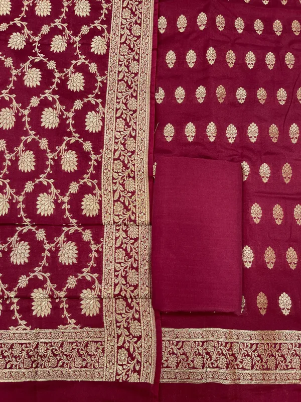 Puresilk_Handloom_Maroon_Mulberry_Silk_Banarasi_3_pcs_Suit_Set_RHN_MEL3