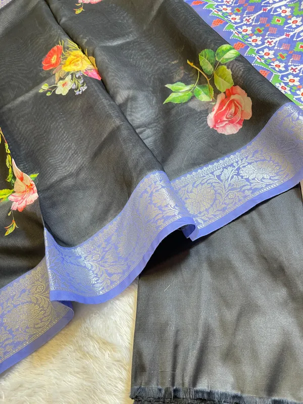 Black_Plain_Mercerised_Silk_Banarasi_Suit_Set_with_Contrast_Blue_Digital_Print_Dupatta_650SKL_MS1