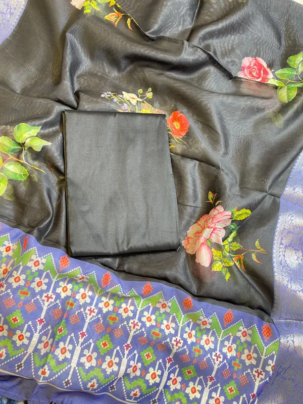 Black_Plain_Mercerised_Silk_Banarasi_Suit_Set_with_Contrast_Blue_Digital_Print_Dupatta_650SKL_MS1